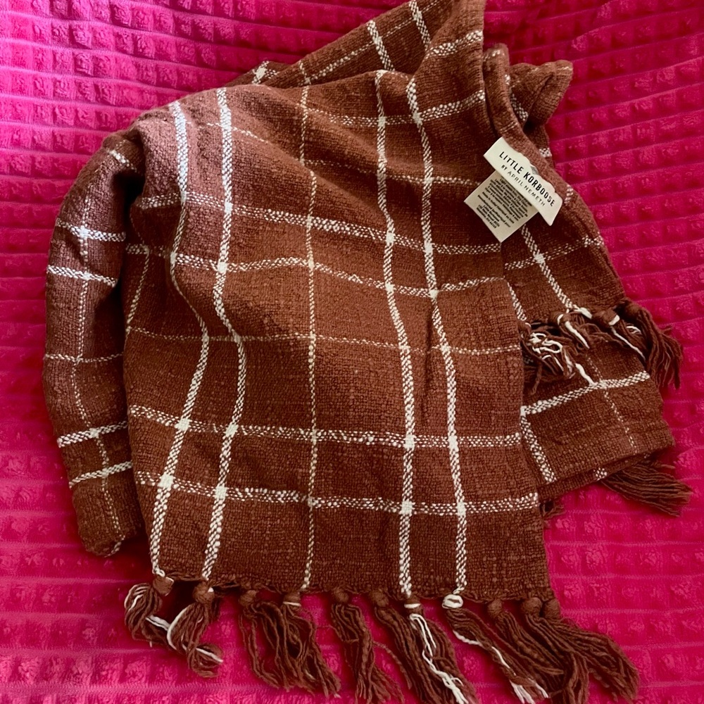 Little Korboose Brown Plaid Fringe Scarf